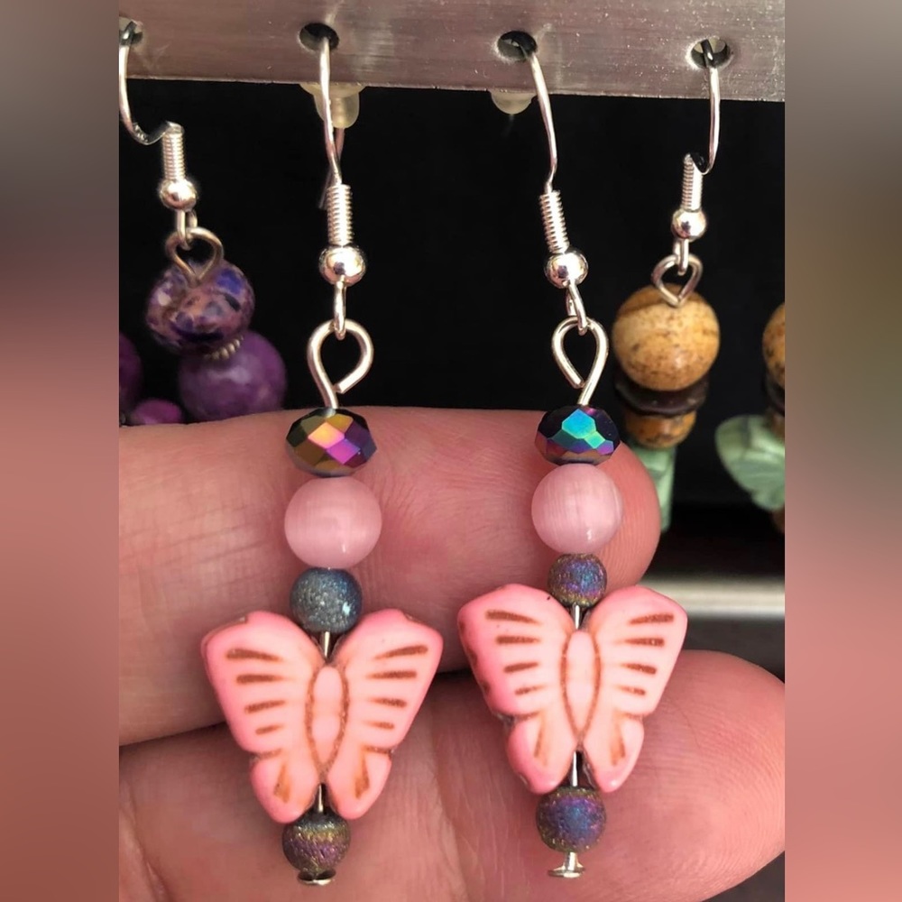 Artisan Handmade with love, dangling gorgeous beaded earrings.  One of a kind.
